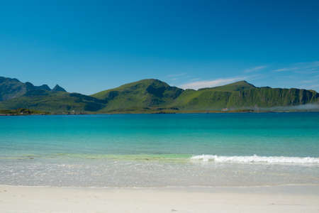 Beautiful sandy beach on Lofoten islands, Norwayの写真素材