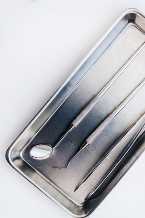 Metal dental tools close-up