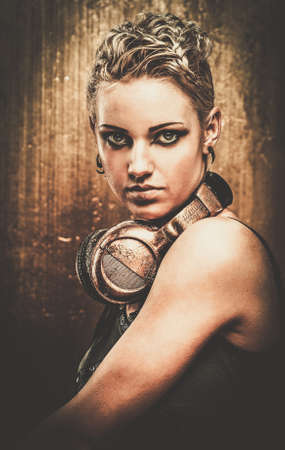 Attractive steampunk girl with headphonesの写真素材