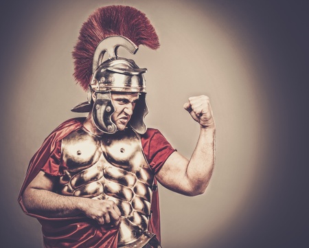 Angry legionary soldier in armourの写真素材