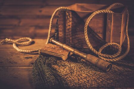 Sea travelling concept in wooden interiorの写真素材