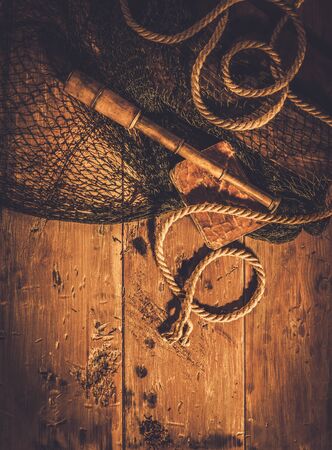 Sea travelling concept in wooden interiorの写真素材
