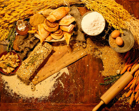 Homemade baked goods on a tableの写真素材