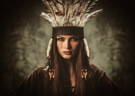 Woman in traditional indian garment and headdress