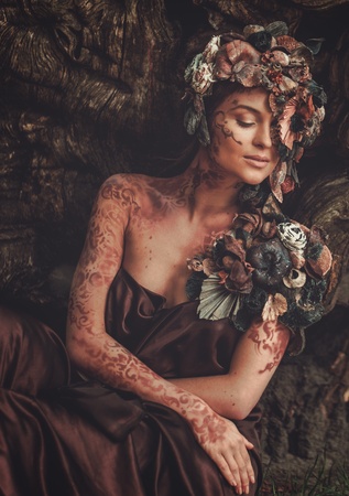 Nymph woman in a magical womanの写真素材