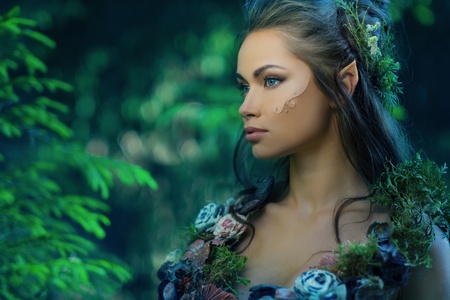 Elf woman in a magical forestの写真素材