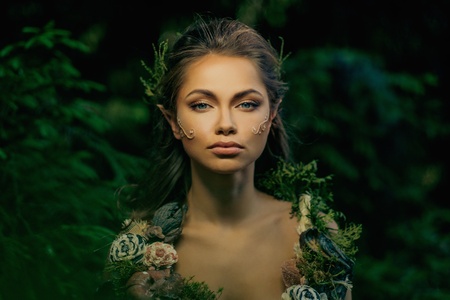 Elf woman in a magical forestの写真素材