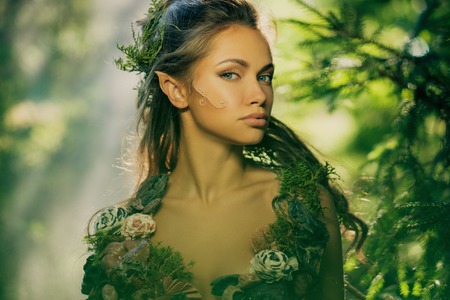 Elf woman in a magical forestの写真素材
