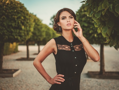 Young lady in a beautiful alleyの写真素材