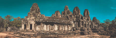 Panorama of Prasat Bayon Temple in Angkor Thom, Siem Reap, Cambodiaの写真素材