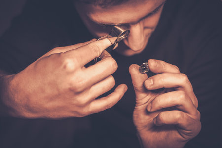 Portrait of a jeweler during the evaluation of jewels.