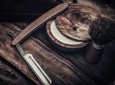 Gentleman's accessories on a luxury wooden boardの写真素材