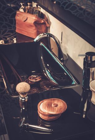 Gentleman's accessories in a luxury bathroom interior.の写真素材