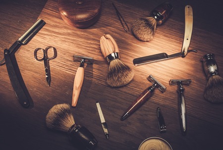 Gentleman's accessories on a luxury wooden boardの写真素材