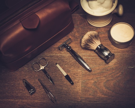 Gentleman's accessories on a luxury wooden boardの写真素材