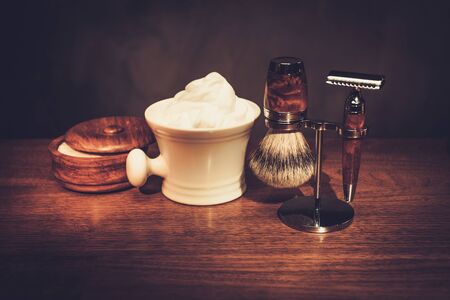 Gentleman's accessories on a luxury wooden boardの写真素材