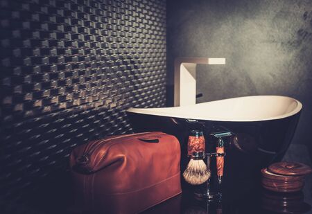 Gentleman's accessories in a luxury bathroom interior.の写真素材