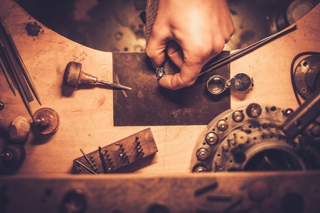 Desktop for craft jewellery making with professional tools.の写真素材