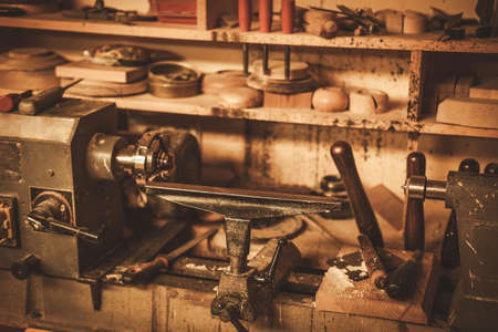 Close-up of the carpenter tools in restorer workshop.の写真素材