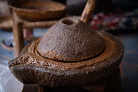 Producing oil from seeds of moroccan argan treeの写真素材