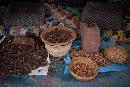 Seeds of moroccan argan tree on a marketの写真素材