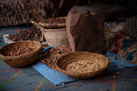 Seeds of moroccan argan tree on a marketの写真素材