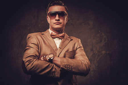 Sharp dressed man wearing jacket and bow tie
