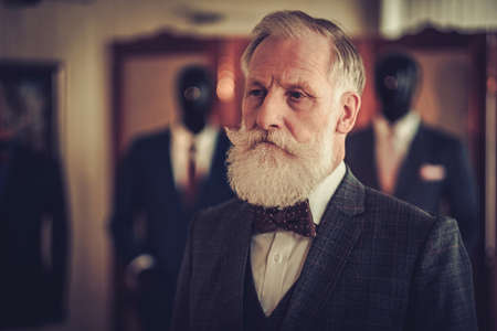 Senior client in a tailors workshopの写真素材