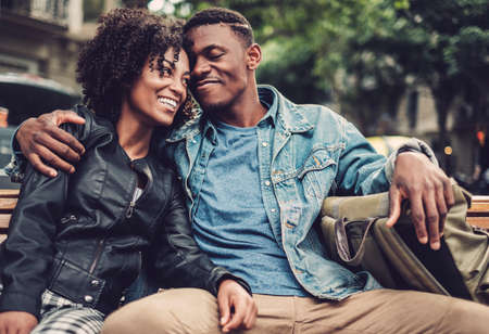 Young happy black couple outdoorsの写真素材