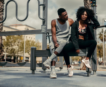 Young happy black couple outdoorsの写真素材