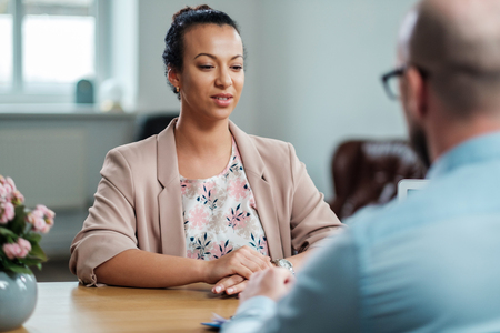 Black girl attending job interviewの写真素材
