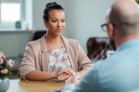 Black girl attending job interviewの写真素材