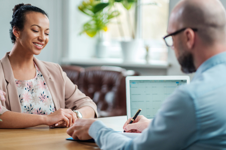 Black girl attending job interviewの写真素材