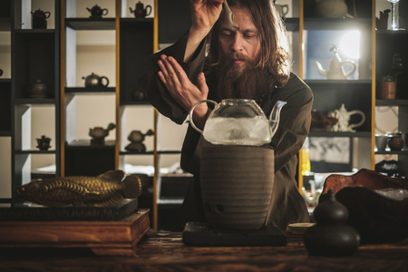 Tea ceremony is perfomed by tea masterの写真素材