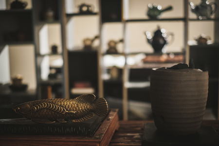 Preparing coals for a tea ceremonyの写真素材