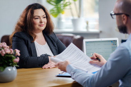 Plus size woman attending job interviewの写真素材