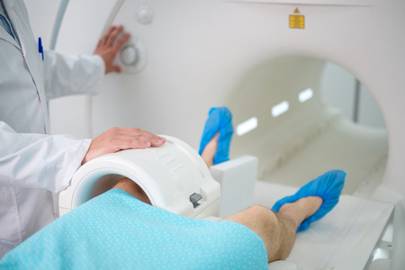 Patient visiting MRI procedure in a hospitalの写真素材