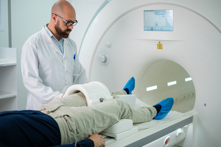 Patient visiting MRI procedure in a hospitalの写真素材