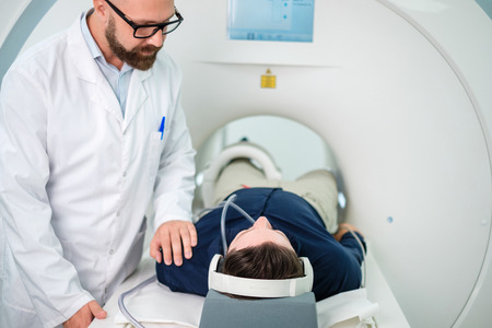 Patient visiting MRI procedure in a hospitalの写真素材