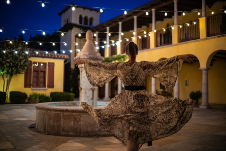 Lady in beautiful dress outdoor.の写真素材