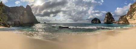 View of a beautiful Diamond Bay, Nusa Penida island, Indonesiaの写真素材