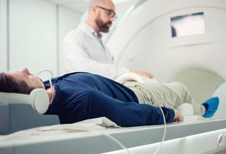 Patient visiting MRI procedure in a hospitalの写真素材