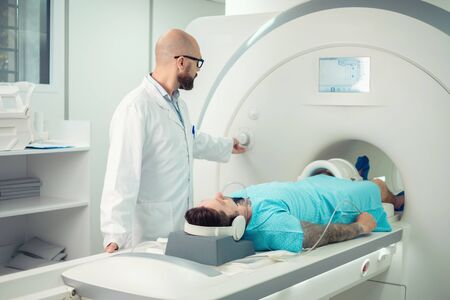 Patient visiting MRI procedure in a hospitalの写真素材