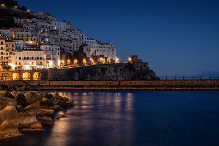 View of a Amalfi town at sunset, Italyの写真素材