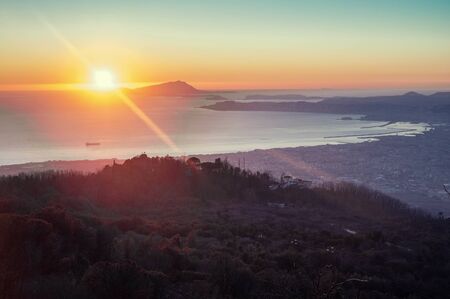 VIew from Mount Vesuvius of Naples city during the sunsetの写真素材