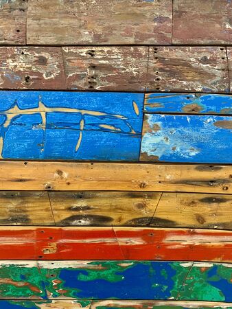 Colourful wooden planks wall textureの写真素材