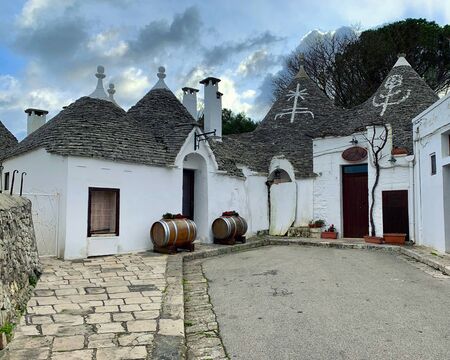 Walking streets of trulli town Alberobello, Italyの写真素材