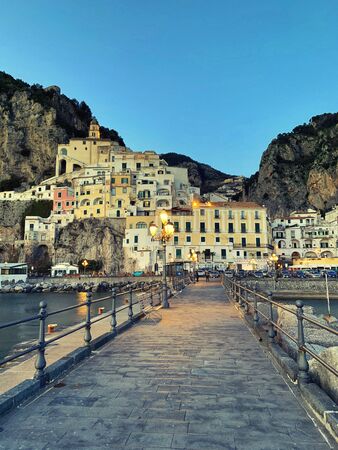 View of a Amalfi town at sunset, Italyの写真素材