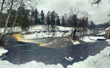 Keila waterfall during winter, Estoniaの写真素材