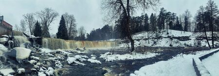 Keila waterfall during winter, Estoniaの写真素材